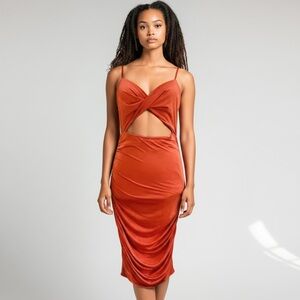 NWT 21 Saints Rust Orange Bodycon Dress with Crisscross Top and Cutouts